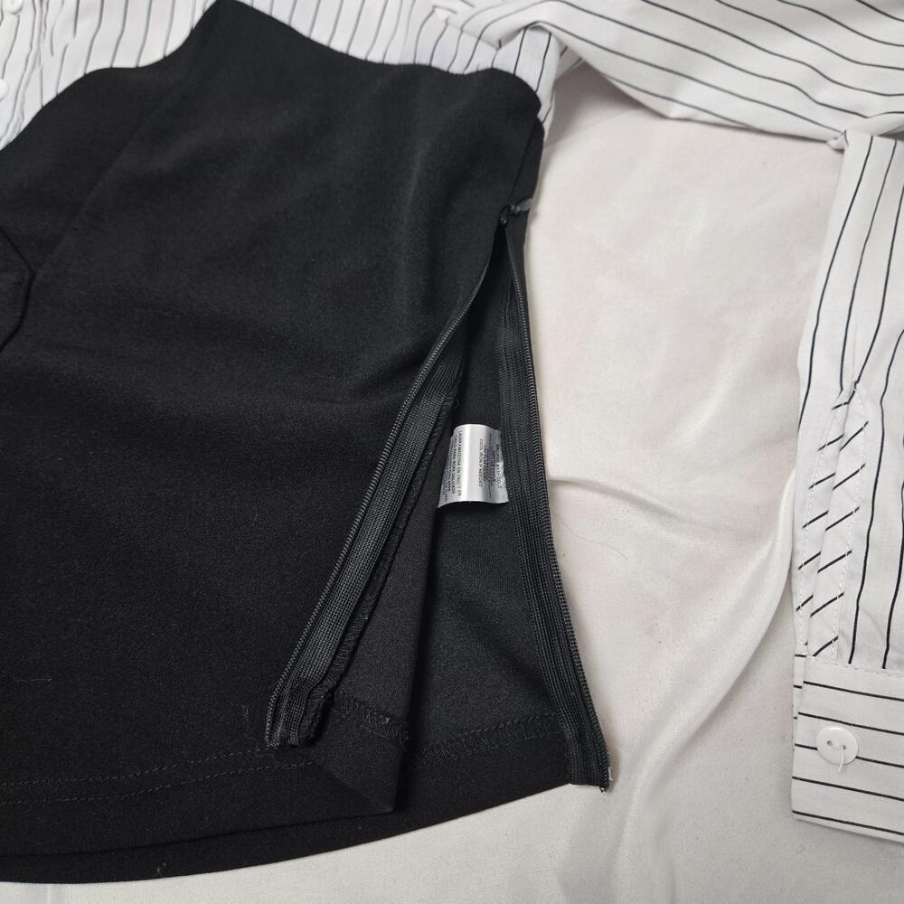 Love X Design Women's Blouse Pinstripe And Solid Long Sleeves Large Black White - Picture 4 of 6